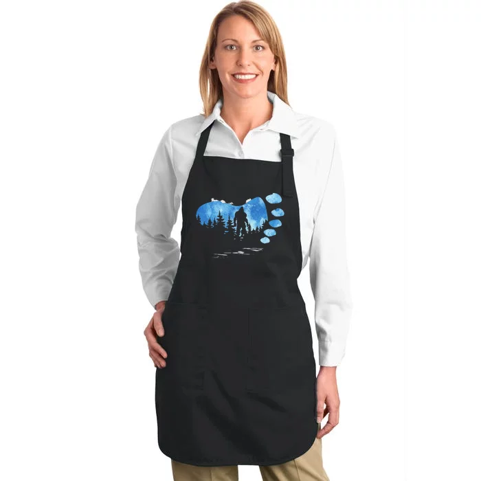 Bigfoot Sasquatch Full Moon In The Forest Full-Length Apron With Pocket