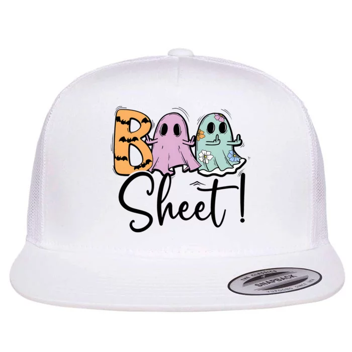 Boo Sheet Funny Halloween Flat Bill Trucker Hat