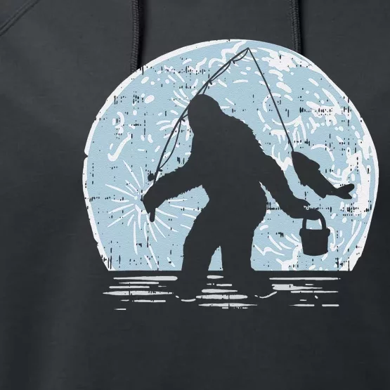 Bigfoot Sasquatch Fishing Moon Funny Fisherman Angler Gift Performance Fleece Hoodie