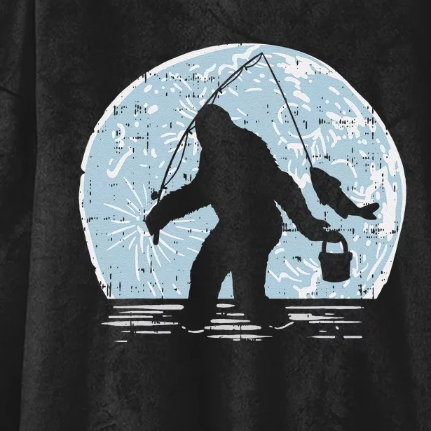 Bigfoot Sasquatch Fishing Moon Funny Fisherman Angler Gift Hooded Wearable Blanket