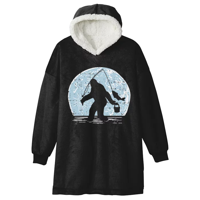 Bigfoot Sasquatch Fishing Moon Funny Fisherman Angler Gift Hooded Wearable Blanket