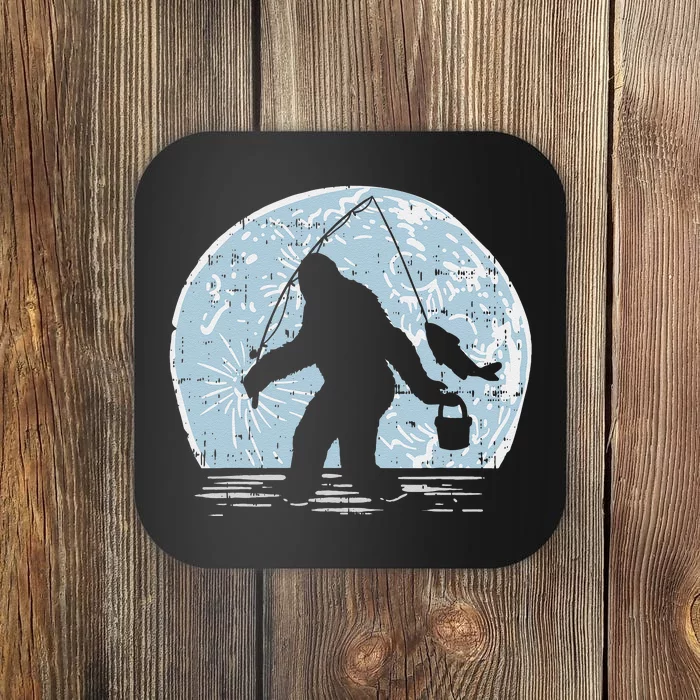 Bigfoot Sasquatch Fishing Moon Funny Fisherman Angler Gift Coaster