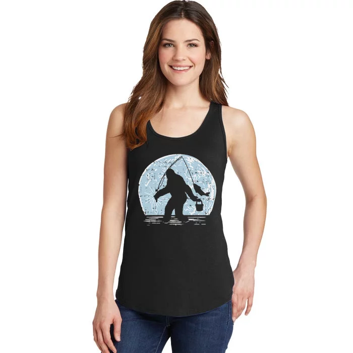 Bigfoot Sasquatch Fishing Moon Funny Fisherman Angler Gift Ladies Essential Tank