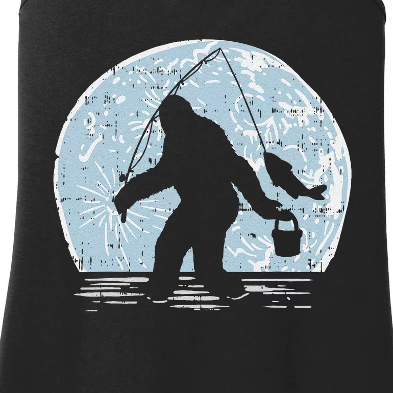 Bigfoot Sasquatch Fishing Moon Funny Fisherman Angler Gift Ladies Essential Tank