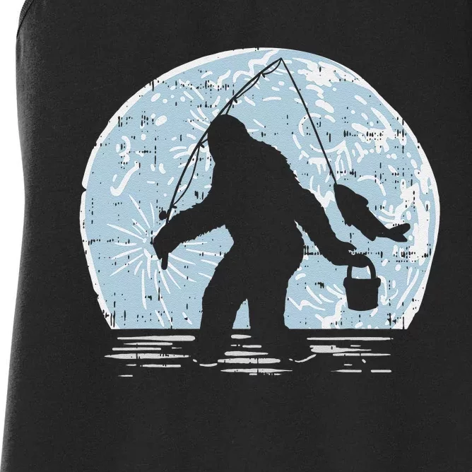 Bigfoot Sasquatch Fishing Moon Funny Fisherman Angler Gift Women's Racerback Tank