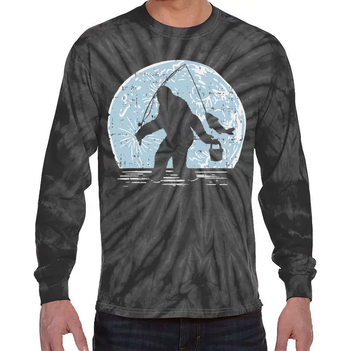 Bigfoot Sasquatch Fishing Moon Funny Fisherman Angler Gift Tie-Dye Long Sleeve Shirt