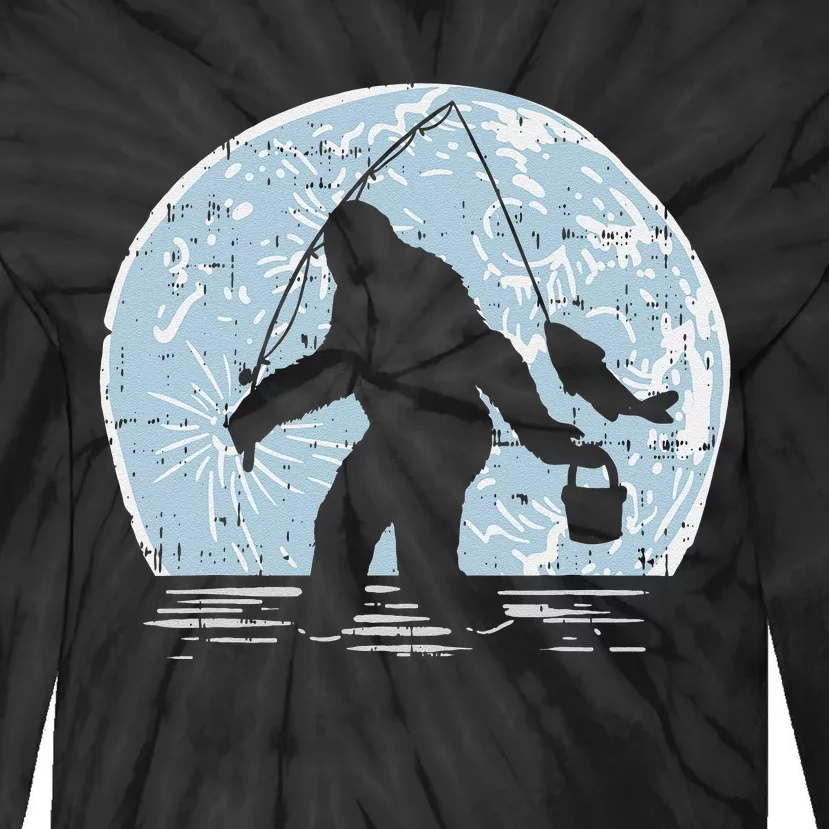 Bigfoot Sasquatch Fishing Moon Funny Fisherman Angler Gift Tie-Dye Long Sleeve Shirt