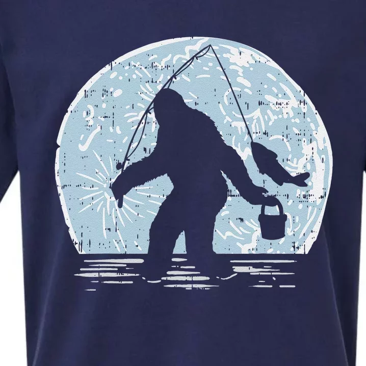 Bigfoot Sasquatch Fishing Moon Funny Fisherman Angler Gift Sueded Cloud Jersey T-Shirt