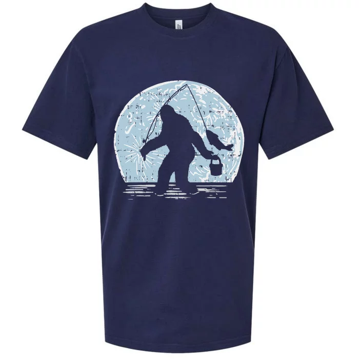 Bigfoot Sasquatch Fishing Moon Funny Fisherman Angler Gift Sueded Cloud Jersey T-Shirt