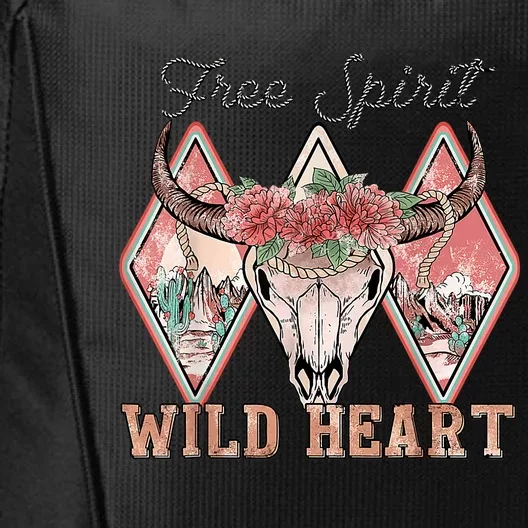 Bull Skull Free Spirit Wild Heart Valentine Western Rodeo City Backpack