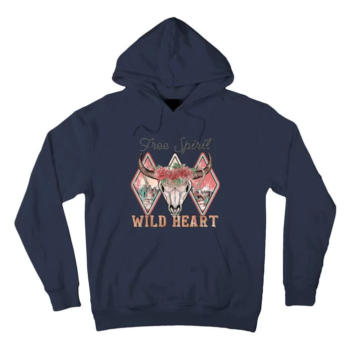 Bull Skull Free Spirit Wild Heart Valentine Western Rodeo Tall Hoodie