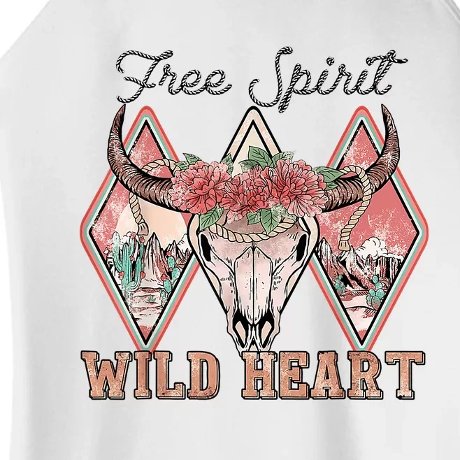 Bull Skull Free Spirit Wild Heart Valentine Western Rodeo Women’s Perfect Tri Rocker Tank