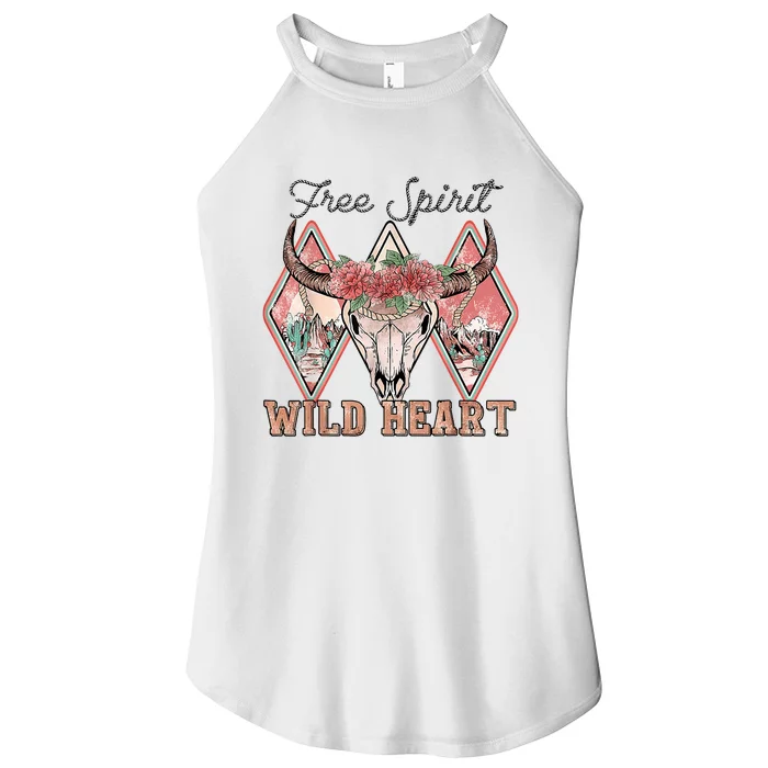 Bull Skull Free Spirit Wild Heart Valentine Western Rodeo Women’s Perfect Tri Rocker Tank