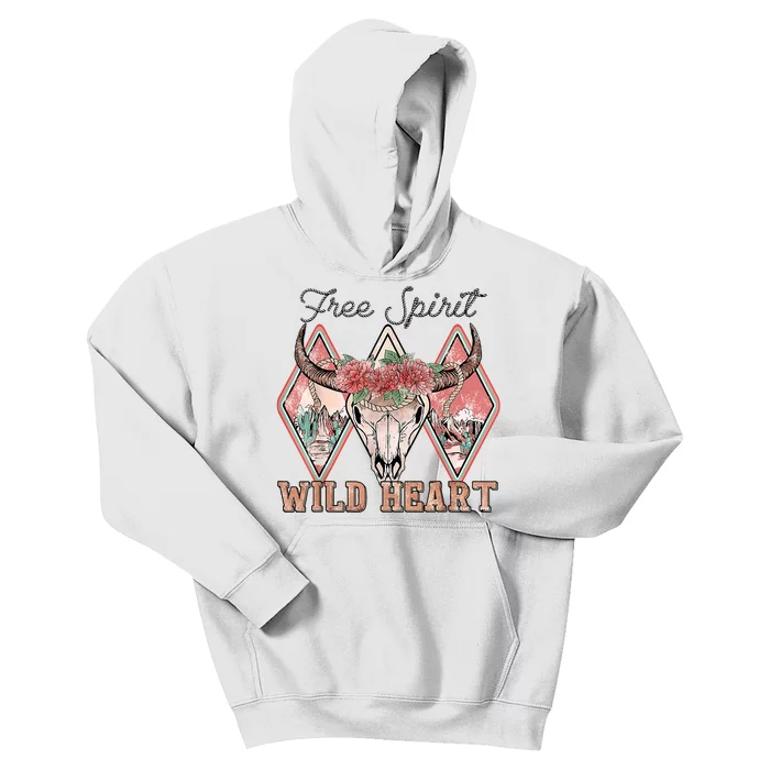 Bull Skull Free Spirit Wild Heart Valentine Western Rodeo Kids Hoodie