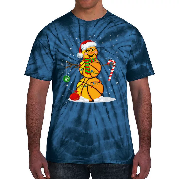 Basketball Snowman Funny Christmas Pajamas Matching Gifts Tie-Dye T-Shirt