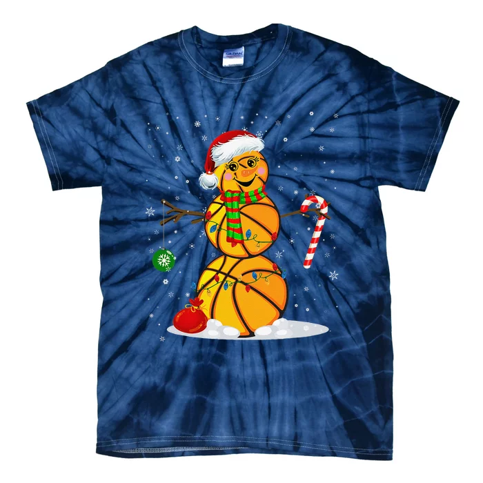 Basketball Snowman Funny Christmas Pajamas Matching Gifts Tie-Dye T-Shirt