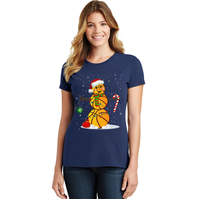 Basketball Snowman Funny Christmas Pajamas Matching Gifts Women's T-Shirt