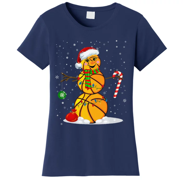 Basketball Snowman Funny Christmas Pajamas Matching Gifts Women's T-Shirt