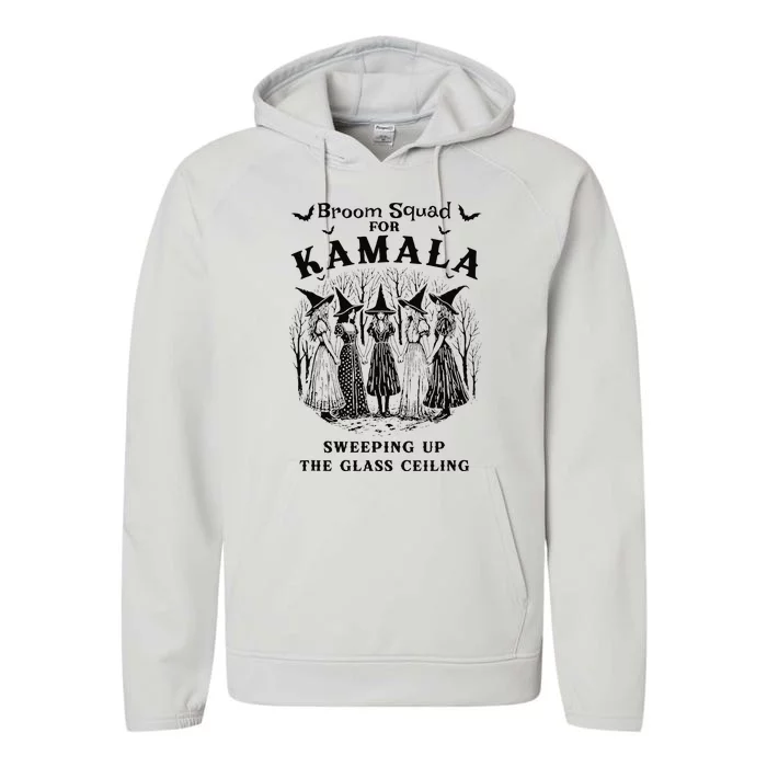 Broom Squad For Kamala Sweeping Up The Glass Ceiling Performance Fleece Hoodie