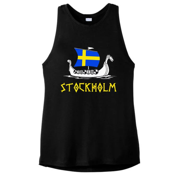 Boat Swedish Flag Sweden Viking Ship Stockholm Ladies Tri-Blend Wicking Tank