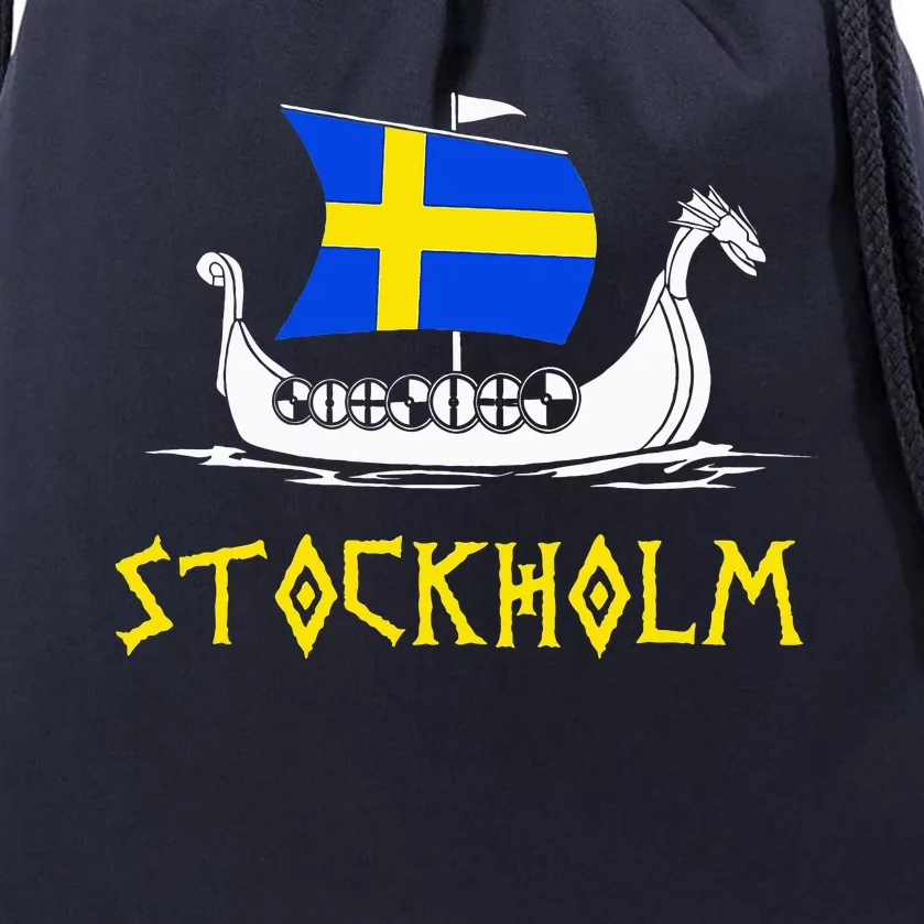 Boat Swedish Flag Sweden Viking Ship Stockholm Drawstring Bag