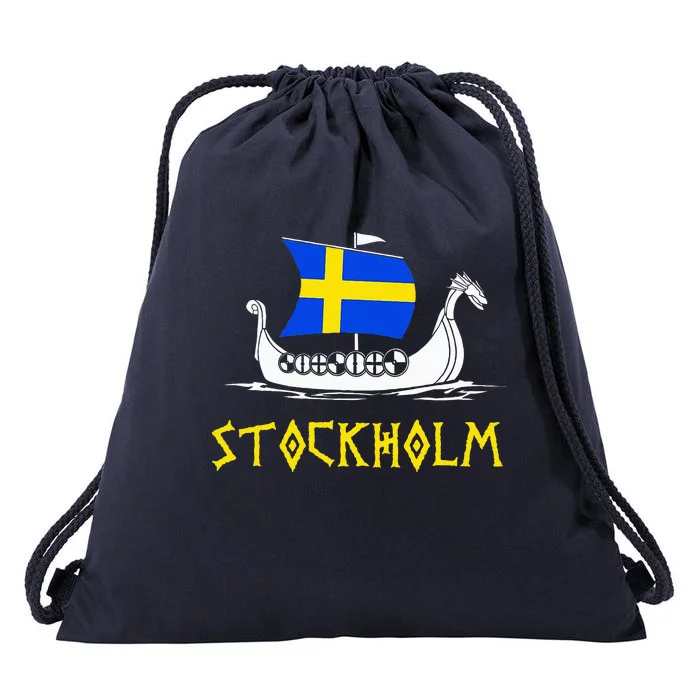 Boat Swedish Flag Sweden Viking Ship Stockholm Drawstring Bag