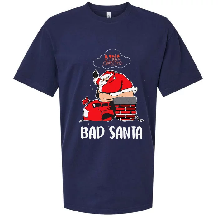 Bad Santa Funny Santa Xmas Christmas Pajamas Family Group Sueded Cloud Jersey T-Shirt