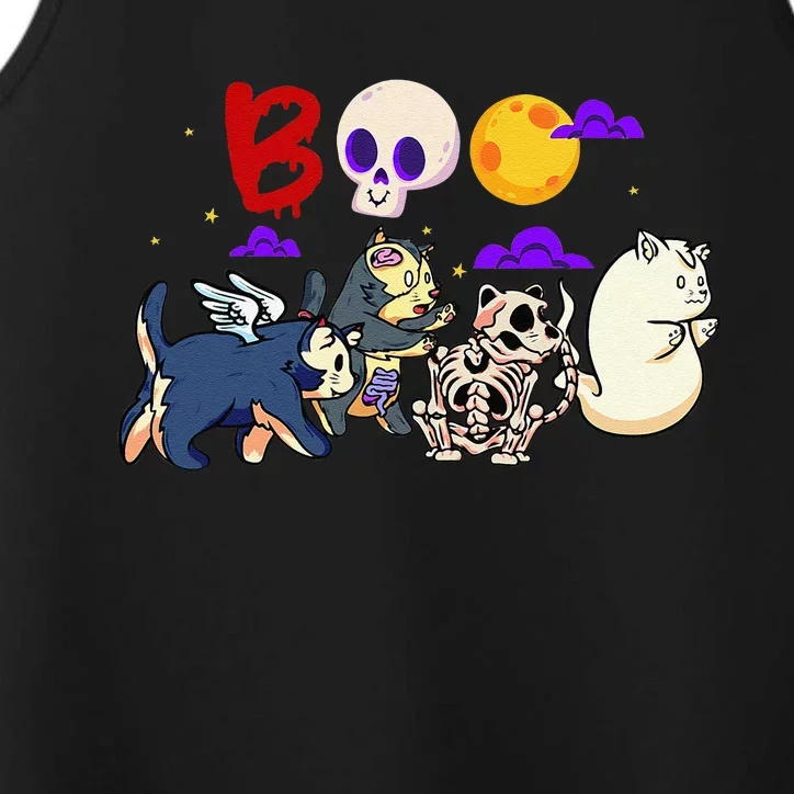 Boo! Spooky Funny Halloween Mummy Skeleton Cat Ghost Apparel Performance Tank