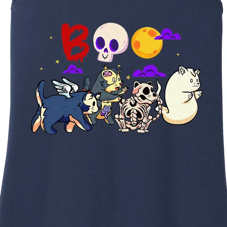 Boo! Spooky Funny Halloween Mummy Skeleton Cat Ghost Apparel Ladies Essential Tank