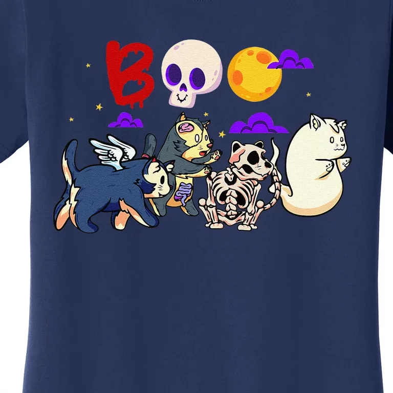 Boo! Spooky Funny Halloween Mummy Skeleton Cat Ghost Apparel Women's T-Shirt