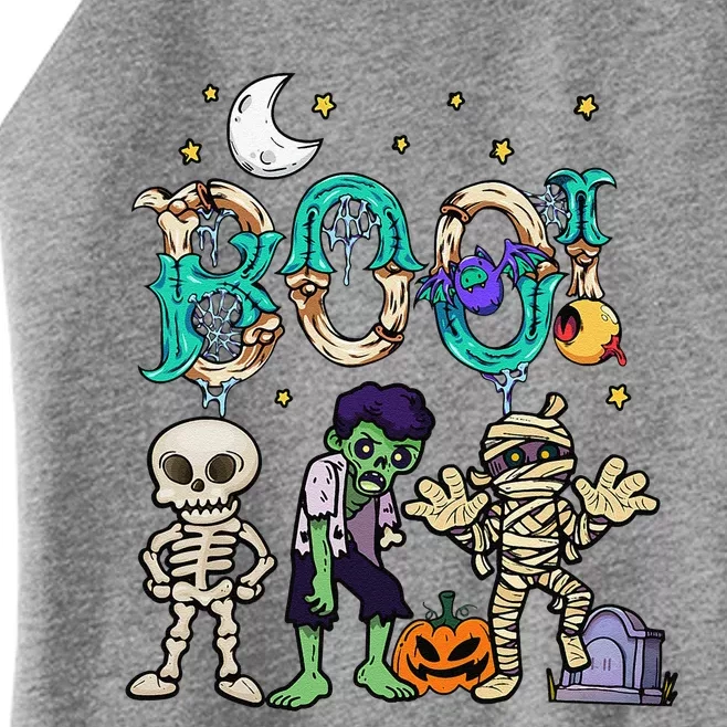 Boo! Spooky Funny Halloween Mummy Skeleton Pumpkin Apparel Women’s Perfect Tri Rocker Tank