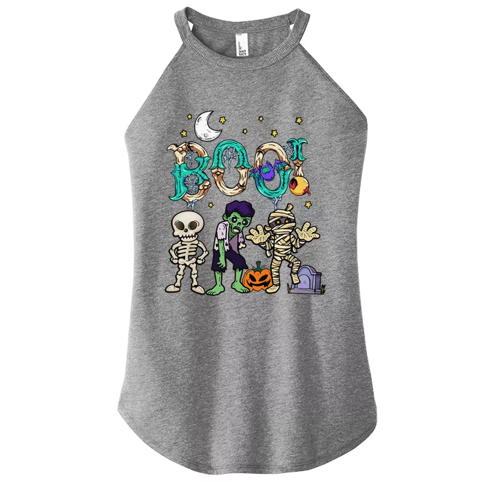 Boo! Spooky Funny Halloween Mummy Skeleton Pumpkin Apparel Women’s Perfect Tri Rocker Tank