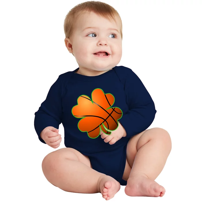 Basketball Shamrock Four Leaf Clover St Patrick's Day Meaningful Gift Baby Long Sleeve Bodysuit