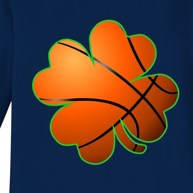 Basketball Shamrock Four Leaf Clover St Patrick's Day Meaningful Gift Baby Long Sleeve Bodysuit