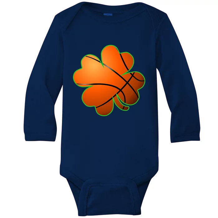 Basketball Shamrock Four Leaf Clover St Patrick's Day Meaningful Gift Baby Long Sleeve Bodysuit