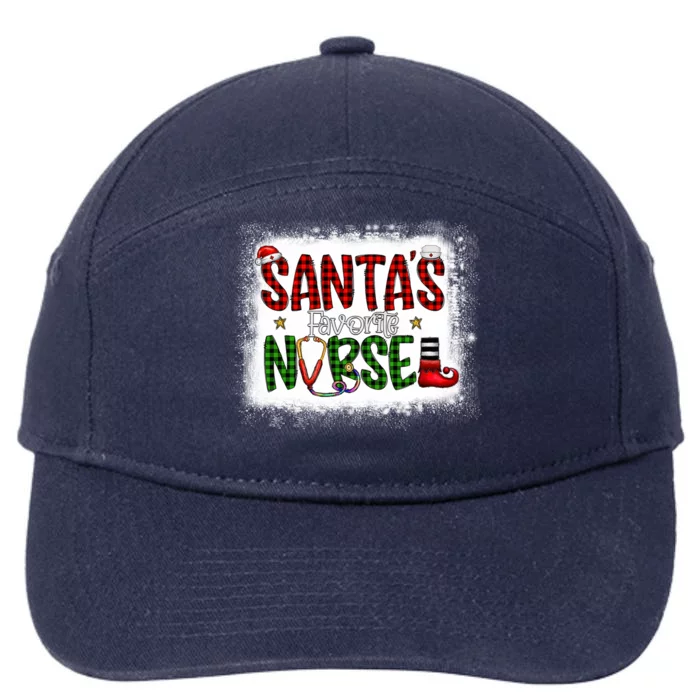 Bleached Santas Favorite Nurse Elf Plaid Xmas Scrub Top Gift 7-Panel Snapback Hat