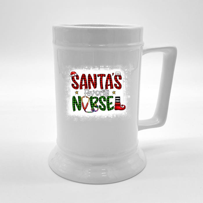 Bleached Santas Favorite Nurse Elf Plaid Xmas Scrub Top Gift Front & Back Beer Stein