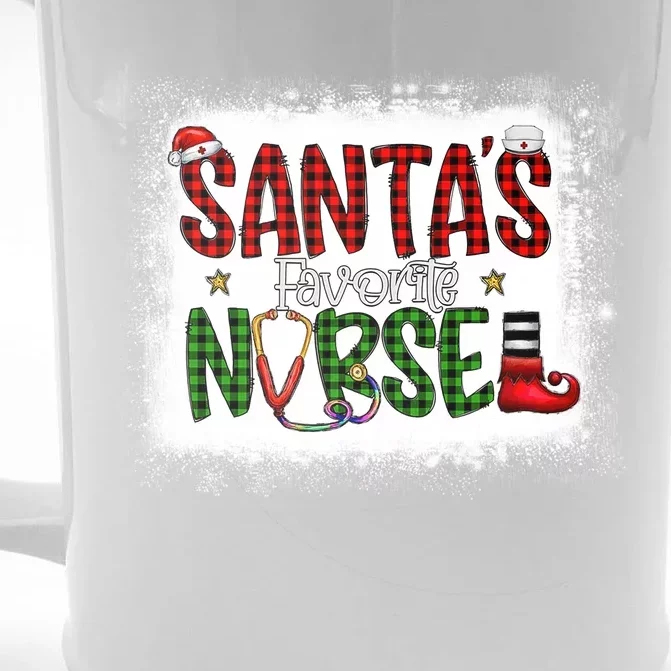 Bleached Santas Favorite Nurse Elf Plaid Xmas Scrub Top Gift Front & Back Beer Stein