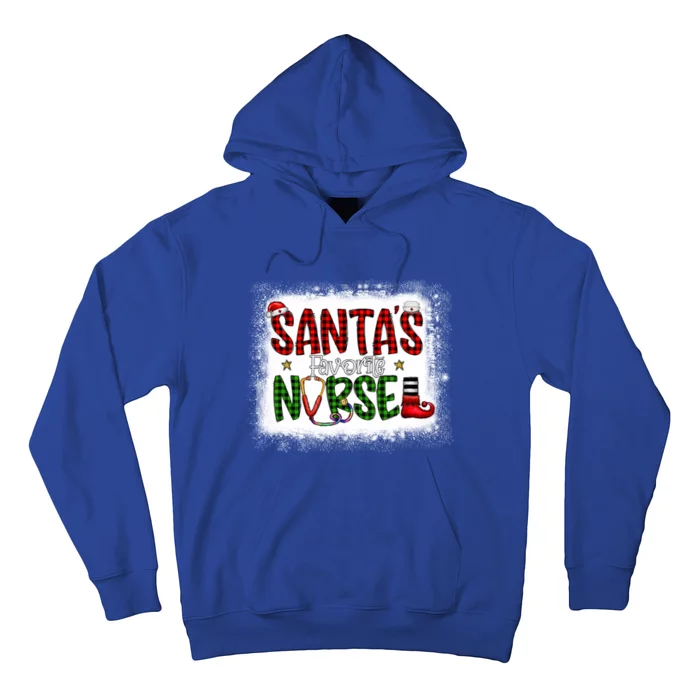 Bleached Santas Favorite Nurse Elf Plaid Xmas Scrub Top Gift Hoodie