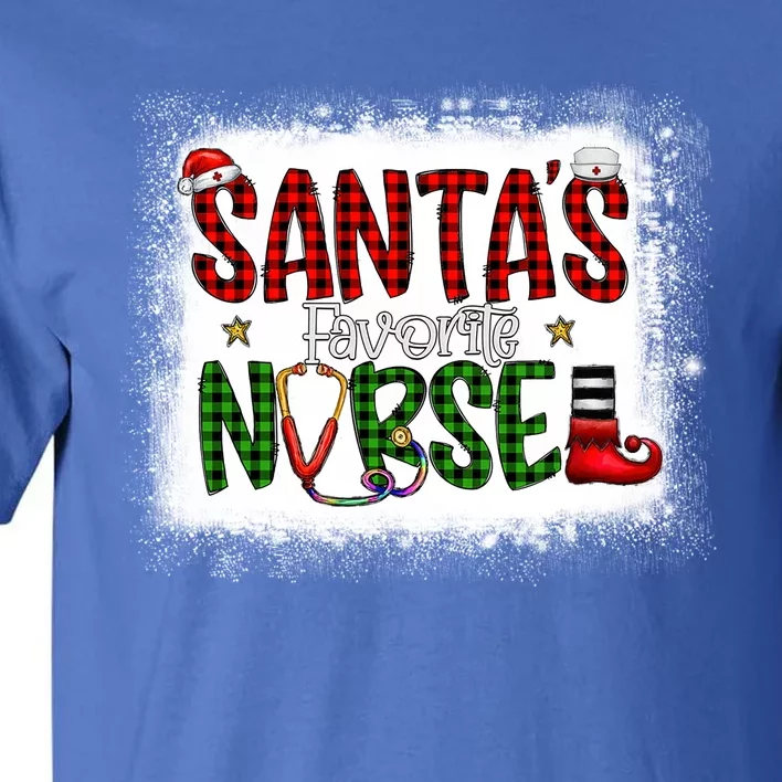 Bleached Santas Favorite Nurse Elf Plaid Xmas Scrub Top Gift Tall T-Shirt