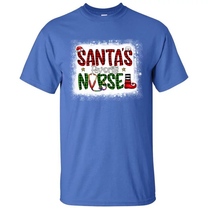 Bleached Santas Favorite Nurse Elf Plaid Xmas Scrub Top Gift Tall T-Shirt