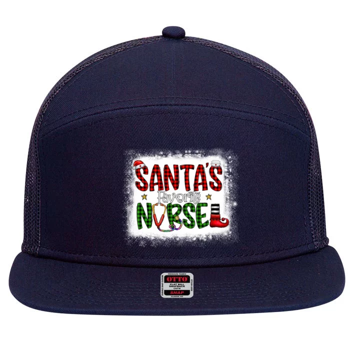 Bleached Santas Favorite Nurse Elf Plaid Xmas Scrub Top Gift 7 Panel Mesh Trucker Snapback Hat