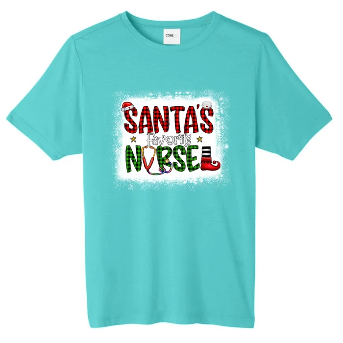 Bleached Santas Favorite Nurse Elf Plaid Xmas Scrub Top Gift ChromaSoft Performance T-Shirt