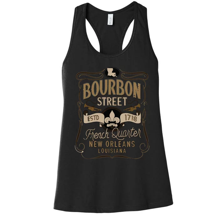 Bourbon Street French Quarter New Orleans Vintage Souvenir Women's Racerback Tank