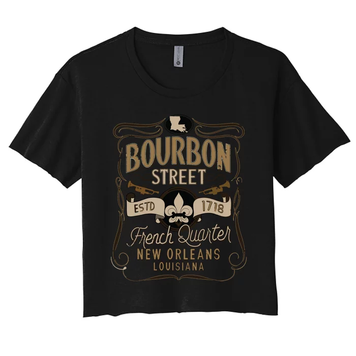 Bourbon Street French Quarter New Orleans Vintage Souvenir Women's Crop Top Tee