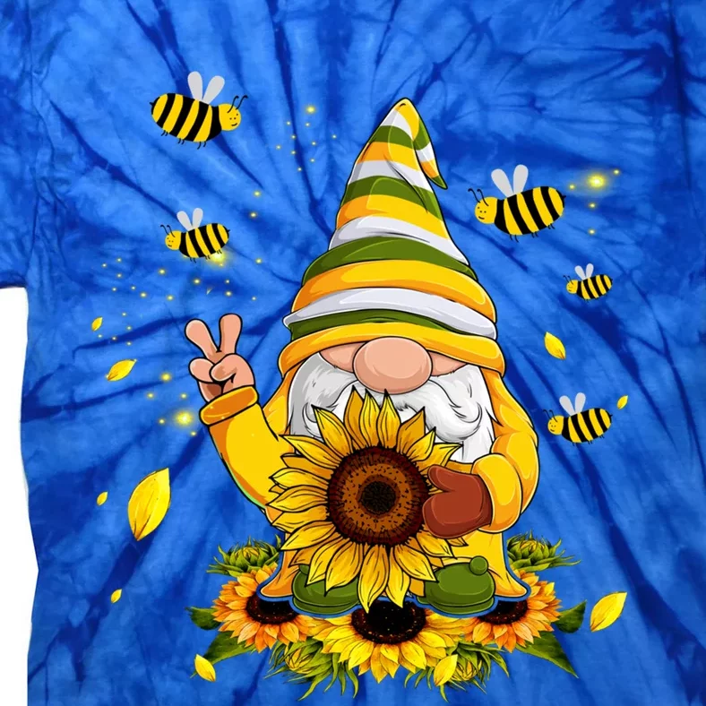 Bee Sunflower Gnome Hippie Peace Sign Gardening Gnomies Meaningful Gift Tie-Dye T-Shirt