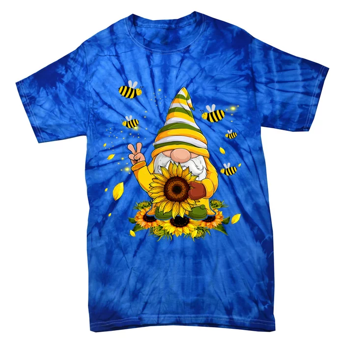 Bee Sunflower Gnome Hippie Peace Sign Gardening Gnomies Meaningful Gift Tie-Dye T-Shirt