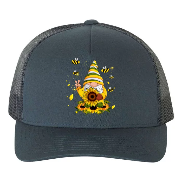 Bee Sunflower Gnome Hippie Peace Sign Gardening Gnomies Meaningful Gift Yupoong Adult 5-Panel Trucker Hat