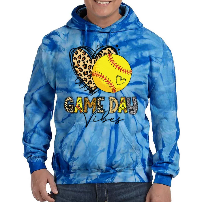 Bleached Softball Game Day Vibes Leopard Heart Headband Mom Tie Dye Hoodie