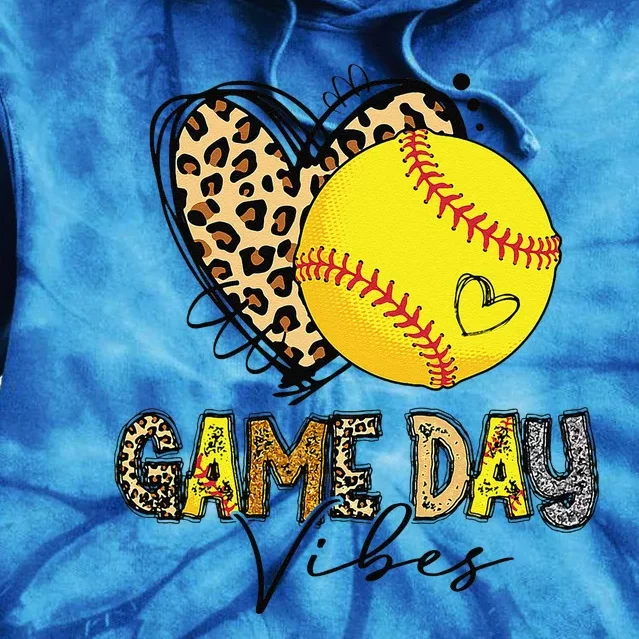 Bleached Softball Game Day Vibes Leopard Heart Headband Mom Tie Dye Hoodie